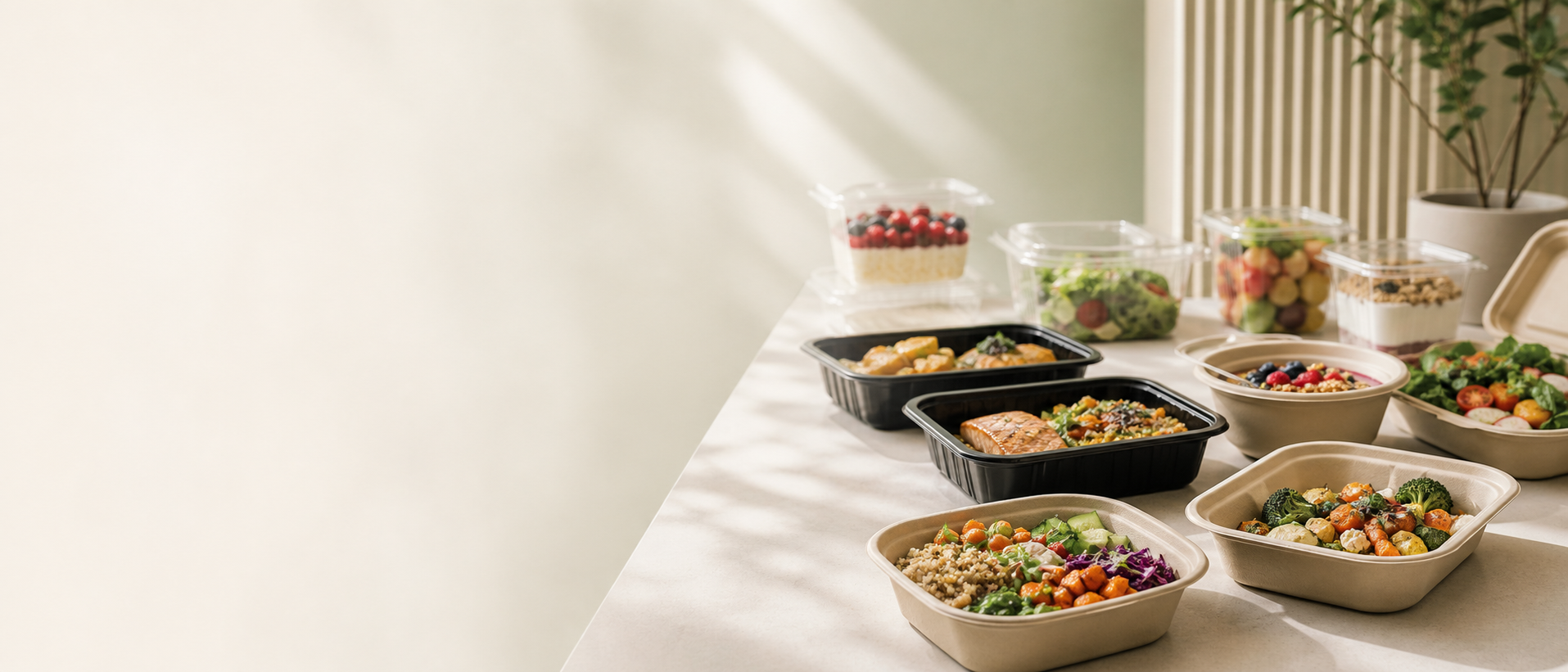 Food packaging systems with molded fiber, clear and CPET containers
